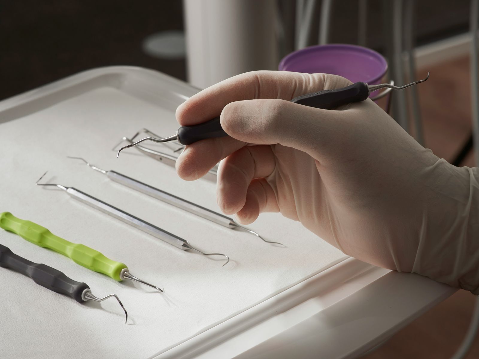 Dental instruments prepared on a tray